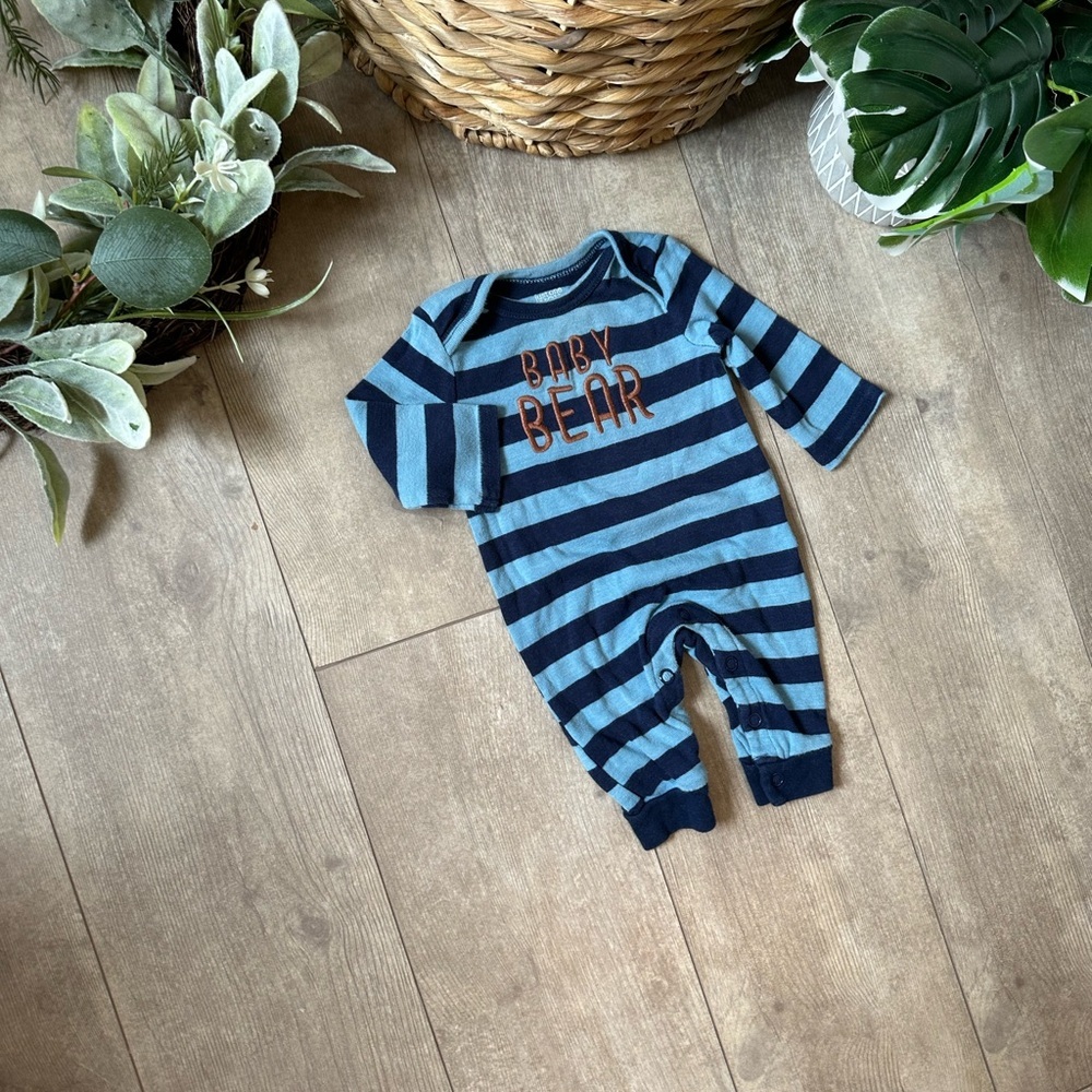 Carter’s Blue Striped Baby Bear Long Sleeve Romper One Piece Size Newborn - Picture 6 of 13